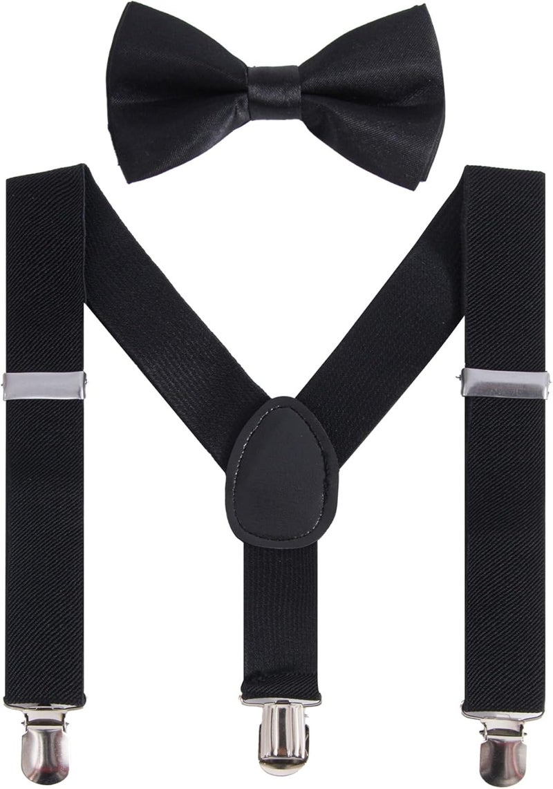 Bwerfuet Boys Girls Suspenders Bow Tie Set Adjustable Classic Y Back Solid Color Suspenders for Kids - Image 1